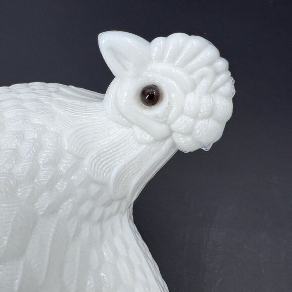 Antique Milk Glass Large Nesting Chicken Hen on Basket Covered Dish - Picture 12 of 12